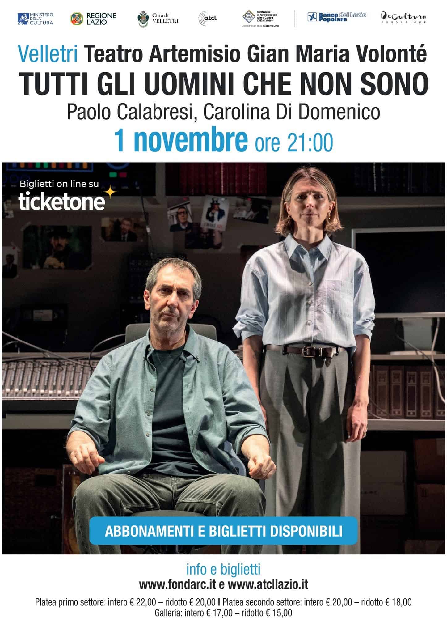 1 Novembre ore 21: “Tutti gli uomini che non sono” al Teatro Artemisio-Volonté